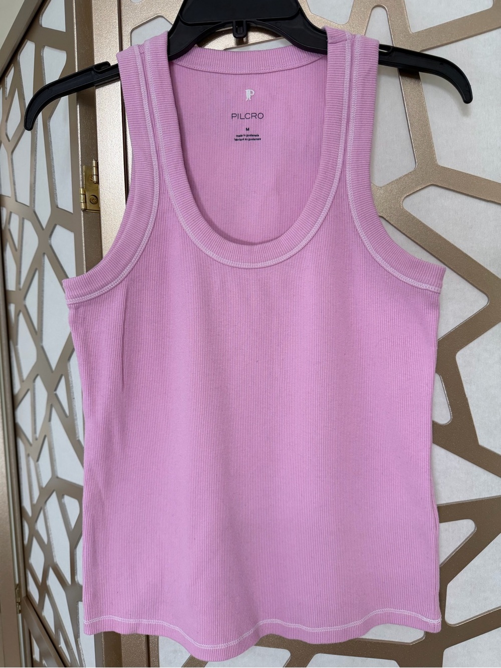 Pilcro Women's Pink Ribbed Tank Top M